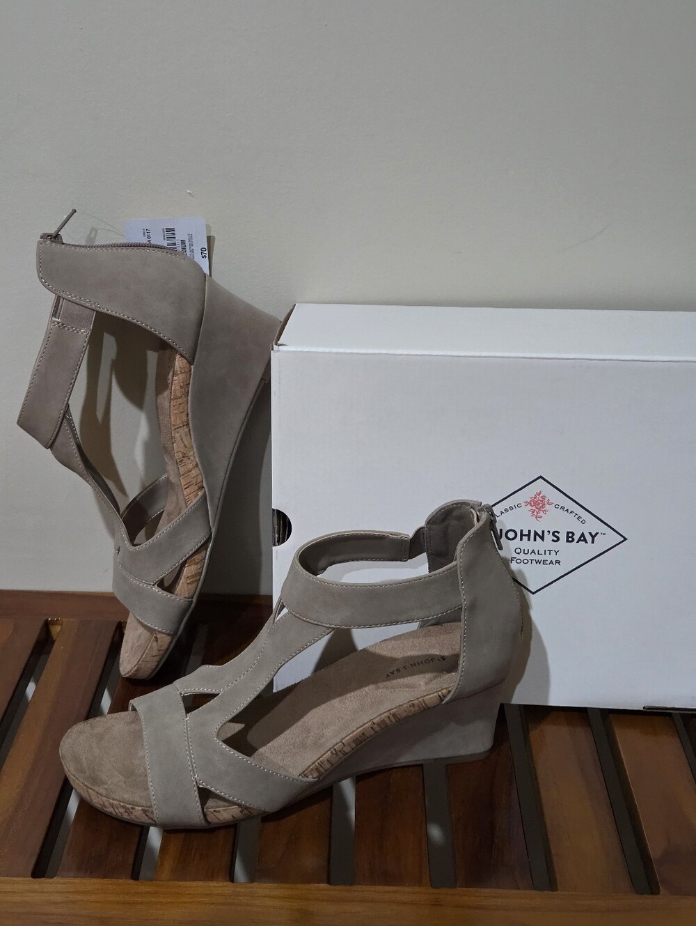 ST. John's Bay Women's Taz Porchini Taupe Suede Wedge Sandals Size 10 NEW